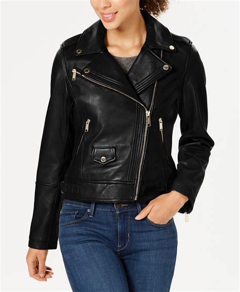 michael kors metallic distressed leather moto jacket|Michael Kors faux leather jacket.